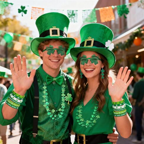 St Patricks Day Accessories Set, Green Shamrock Sunglasses & Earrings, Shamrock Green Beads Necklace & Bracelets, St Patricks Day Shirt Women Accessories for Women in Kuwait