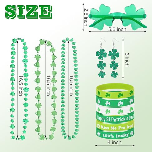 St Patricks Day Accessories Set, Green Shamrock Sunglasses & Earrings, Shamrock Green Beads Necklace & Bracelets, St Patricks Day Shirt Women Accessories for Women in Kuwait