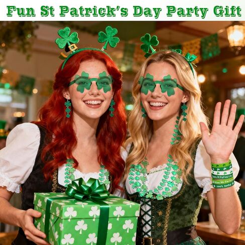 St Patricks Day Accessories Set, Green Shamrock Sunglasses & Earrings, Shamrock Green Beads Necklace & Bracelets, St Patricks Day Shirt Women Accessories for Women in Kuwait