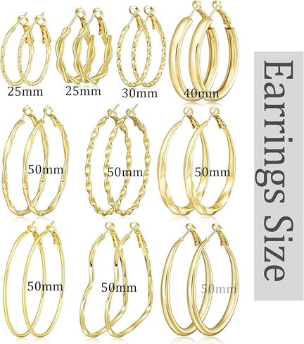 Gold Hoop Earrings for Women, Hypoallergenic Large Hoops Earrings Set, Lightweight Small Big Women Loop Earrings Pack for Jewelry Gift 25mm/30mm/40mm/50mm in Saudi Arabia