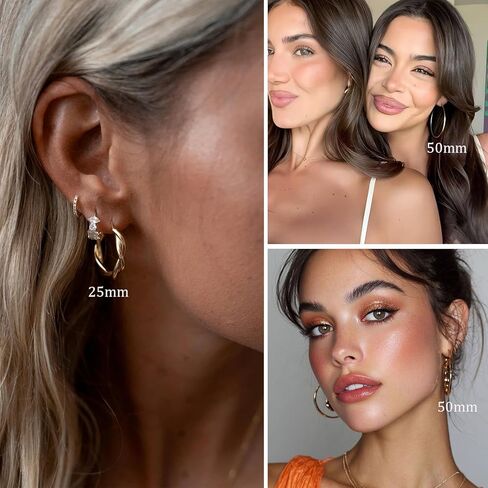 Gold Hoop Earrings for Women, Hypoallergenic Large Hoops Earrings Set, Lightweight Small Big Women Loop Earrings Pack for Jewelry Gift 25mm/30mm/40mm/50mm in Saudi Arabia