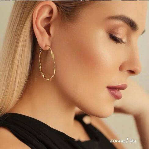 Gold Hoop Earrings for Women, Hypoallergenic Large Hoops Earrings Set, Lightweight Small Big Women Loop Earrings Pack for Jewelry Gift 25mm/30mm/40mm/50mm in Saudi Arabia