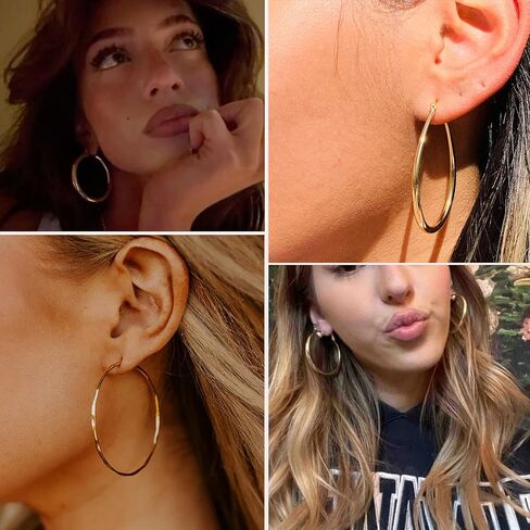 Gold Hoop Earrings for Women, Hypoallergenic Large Hoops Earrings Set, Lightweight Small Big Women Loop Earrings Pack for Jewelry Gift 25mm/30mm/40mm/50mm in Saudi Arabia