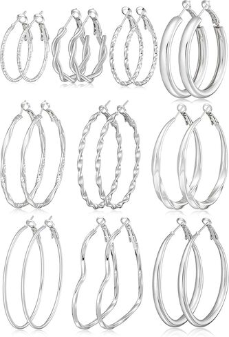 Gold Hoop Earrings for Women, Hypoallergenic Large Hoops Earrings Set, Lightweight Small Big Women Loop Earrings Pack for Jewelry Gift 25mm/30mm/40mm/50mm in Saudi Arabia