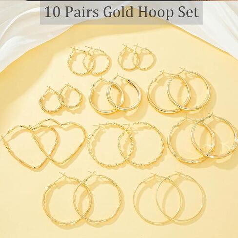 Gold Hoop Earrings for Women, Hypoallergenic Large Hoops Earrings Set, Lightweight Small Big Women Loop Earrings Pack for Jewelry Gift 25mm/30mm/40mm/50mm in Saudi Arabia