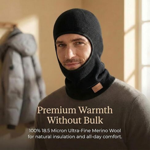 Men's Merino Wool Balaclava Full Face Mask, Thermal Knit Ski Mask Neck Warmer for Snowboard Motorcycle Cold Weather in Kuwait