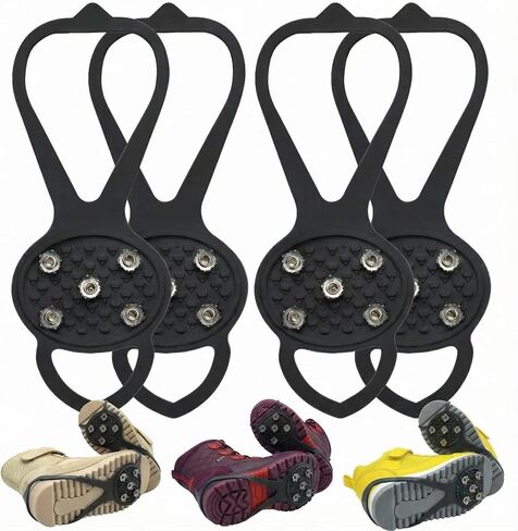 2 Pairs Blue 5-Cleat Ice Grips for Shoes, Anti-Slip Cleats for Ice and Snow, Lightweight Spikes for Walking and Hiking, Secure Traction Grippers for Shoes & Boots in Size S in Kuwait