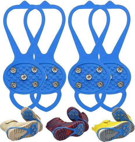 2 Pairs Blue 5-Cleat Ice Grips for Shoes, Anti-Slip Cleats for Ice and Snow, Lightweight Spikes for Walking and Hiking, Secure Traction Grippers for Shoes & Boots in Size S in Saudi Arabia