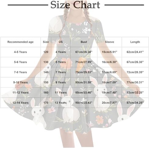 Easter Dress Girls Trendy Printed Short Sleeve Round Neck Mini Dresses Ballet Tutu Flowy A-Line Sundress Size 4-14 in Saudi Arabia