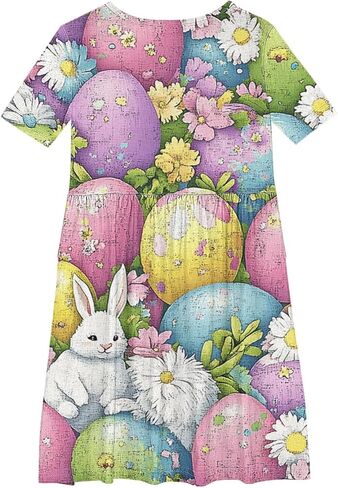 Easter Dress Girls Trendy Printed Short Sleeve Round Neck Mini Dresses Ballet Tutu Flowy A-Line Sundress Size 4-14 in Saudi Arabia