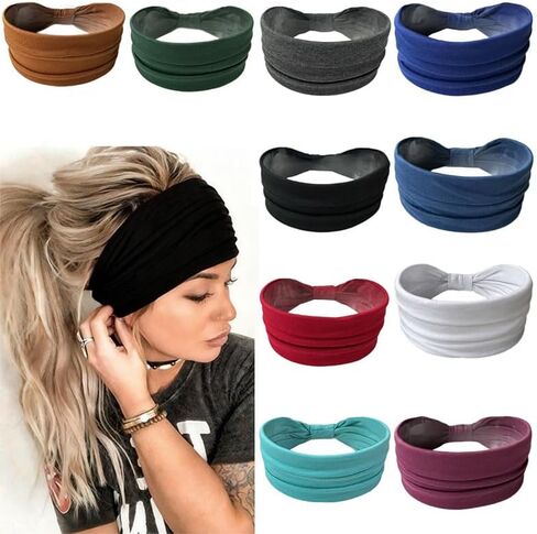 10pcs Sweatbands for Women Ultra-Wide Breathable Headband Elastic Sweat-Absorbing Headbands for Yoga Fitness Sport Running in Saudi Arabia