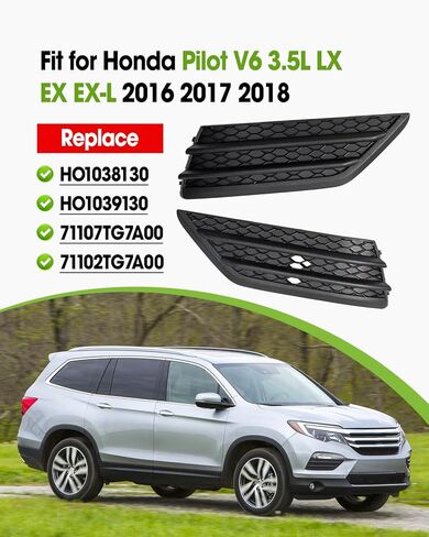 زوج واحد من غطاء مصباح الضباب الخفيف مناسب لسيارة Honda Pilot V6 3.5L LX EX EX-L 2016 2017 2018 استبدال HO1038130 71102TG7A00 HO1039130 71107TG7A00، شبكة مصباح الضباب الأسود in Kuwait