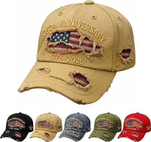 USA 250th Anniversary Distressed Casual Hat, Adjustable 1776-2026 Patriotic Commemorative Baseball Cap for Men Women in Saudi Arabia