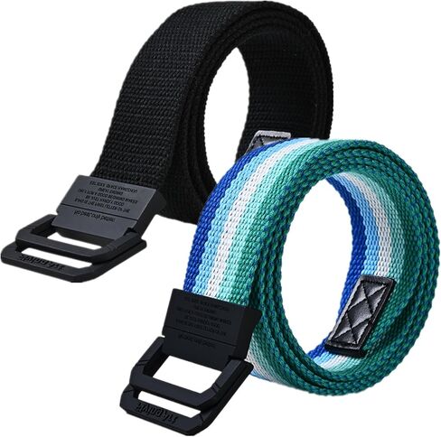 Double Ring Belt for Men Women - 2 Pack Solid Rainbow Colors Fabric Canvas Web Belts Plus Size 45" - 69" in Saudi Arabia