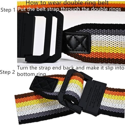 Double Ring Belt for Men Women - 2 Pack Solid Rainbow Colors Fabric Canvas Web Belts Plus Size 45" - 69" in Saudi Arabia