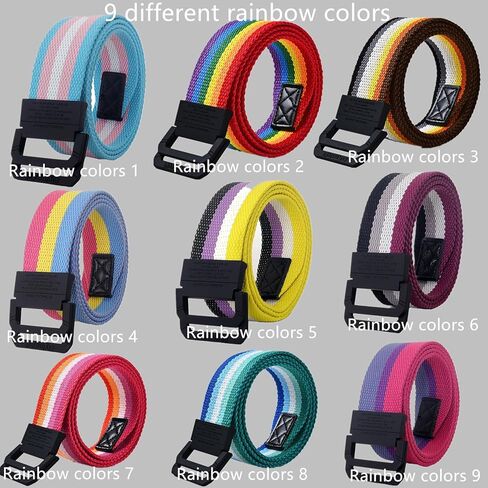 Double Ring Belt for Men Women - 2 Pack Solid Rainbow Colors Fabric Canvas Web Belts Plus Size 45" - 69" in Saudi Arabia