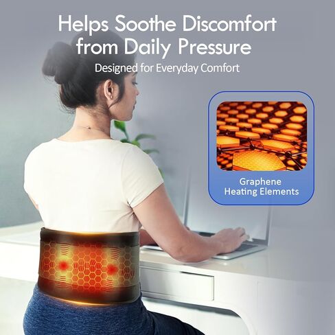 Comfytemp Portable Cordless Heating Pad for Back Pain Relief, Lower Back Massager with Heat Wireless, FSA HSA Eligible Rechargeable Heating Pad APP Control, 9 Heat and 5 Vibration, Gifts for Mom Dad in Kuwait