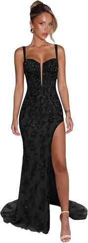 فساتين حفلة موسيقية ترترية طويلة سباركلي حورية البحر مساء ثوب الكرة مع شق in Kuwait