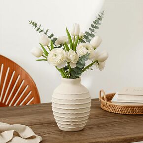 مزهرية سيراميك بيضاء صغيرة مقاس 6.6 بوصة، مزهرية زخرفية لبيت المزرعة بوهو لقطعة الطاولة المركزية، الرف، ديكور غرفة المعيشة in Kuwait