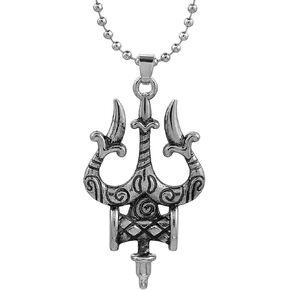 Generic Hari Darpan Oxidised Silver Trishul Damru Locket for Men and Women (Om Namah Shivaay) in Saudi Arabia