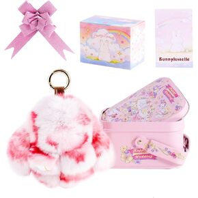 Bunny Keychain with Tin Handmade Soft Plush Rabbit Keychain with Card & Sparkly Ribbon Bunny Bag Charm in Kuwait