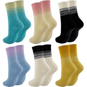 6 Pairs Gradient Pilates Socks with Grips for Women - Non Slip Yoga Socks with Grippy Bottoms - Breathable Cotton Ombre Barre Socks for Reformer, Workout & Hospital, Fits Size 9-11 in Kuwait