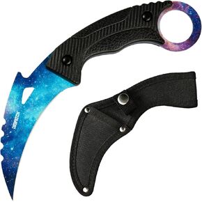 أداة تخييم تكتيكية بشفرة ثابتة من Dispatch Karambit، سكين صيد خارجي مزود بغمد وحبل، مناسبة للمشي لمسافات طويلة والمغامرة والبقاء على قيد الحياة والتجميع والنمط الأزرق in Kuwait