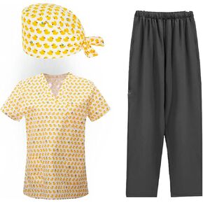 مستلزمات طبية مطبوعة للنساء، ملابس عمل طبية احترافية، بلوزة برقبة على شكل حرف V وسراويل فرك مع 9 جيوب in Kuwait