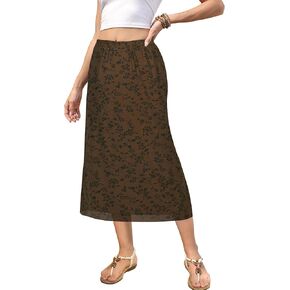 تنورة نسائية شبكية عالية الخصر من tagunop، تنورة متوسطة الطول على شكل حرف A، تنورة بوهو فلوي زهرية in Kuwait