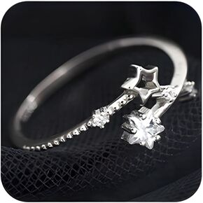Adjustable Star Cuff Ring with Rhinestones - Star Decor Open Band for Pinky Fingers | Non-Tarnish Hypoallergenic Jewelry with Sparkling Diamond Accents | Open Ring for Women in Kuwait