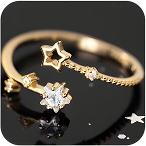 Adjustable Star Cuff Ring with Rhinestones - Star Decor Open Band for Pinky Fingers | Non-Tarnish Hypoallergenic Jewelry with Sparkling Diamond Accents | Open Ring for Women in Kuwait