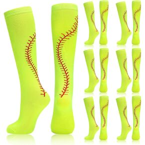 6 Pairs Softball Socks for Girls Youth Women Yellow Neon Knee High Athletic Socks for Girls Birthday Sport Gifts in Kuwait