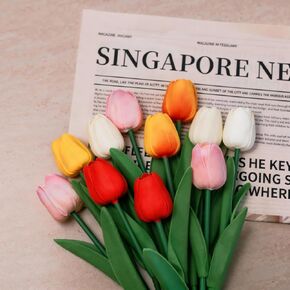 10PCS Fake Tulips Artificial Flowers for Home Decor/Outdoor/Festival/Wedding Decor Real Touch Faux Plant-Mixed Color2 in Saudi Arabia