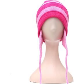 محبوك قبعة المرأة الشتاء غطاء بيرو آذان الوردي مخطط قبعة صغيرة شيربا القبعات متماسكة y2k تأثيري ازياء (الكبار) in Kuwait