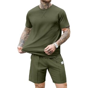 JEMLDL Men's Summer 2 Piece Outfits Lightweight Comfortable Home Short Sleeve Shirt & Shorts Casual Lounge Fashion Set in Kuwait