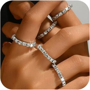 Silver Stackable Small Sparkle Rhinestone Ring Set, Dainty Bling Elastic Zirconia Knuckle Rings for Women Trendy Simple Stretchy Finger Jewelry Gifts in Kuwait