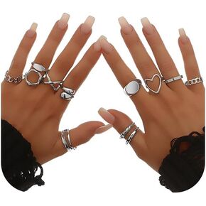 مجموعة 12 قطعة من خواتم المفصل الذهبية 18 قيراط مطلية بالذهب قابلة للتكديس خواتم الاصبع مضفرة تويست مجوفة على شكل قلب سحابة خواتم الخاتم مكتنزة مفتوحة بحلقة بيان مجوهرات للنساء in Kuwait