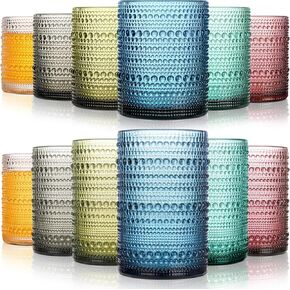 أكواب الشرب Hobnail مع القش 15oz مجموعة الأواني الزجاجية العتيقة من 6 أكواب مياه عتيقة منقوشة، نظارات Highball للكوكتيل والويسكي والبيرة والعصير in Kuwait