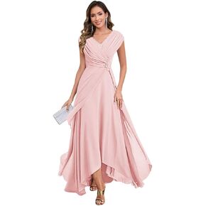 Cap Sleeve Mother of The Bride Dresses V Neck Chiffon Lace Applique Pleated Long Formal Dresses for Women in Kuwait