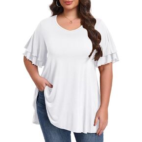 LARACE Plus Size Tops for Women Ruffle Sleeve T Shirt Summer Clothes Short Sleeve V Neck Tunic in Kuwait