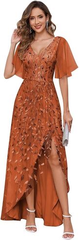 Sequin Mother of The Bride Dresses for Women Long Tulle V Neck Evening Dress with Short Sleeve in Kuwait