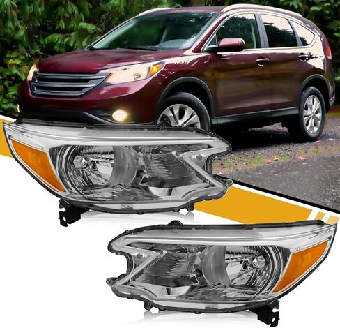 Headlight Assembly Compatible with Honda CR-V 2012 2013 2014 Halogen Type, Pair Set of OE-Style CRV Headlamp Replacements for 33100T0AA01 33150T0AA01, W/O Bulbs, Chrome Housing Amber Reflector in Saudi Arabia