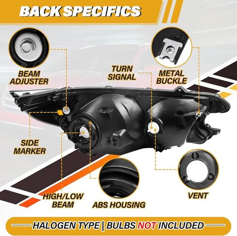 Headlight Assembly Compatible with Honda CR-V 2012 2013 2014 Halogen Type, Pair Set of OE-Style CRV Headlamp Replacements for 33100T0AA01 33150T0AA01, W/O Bulbs, Chrome Housing Amber Reflector in Saudi Arabia