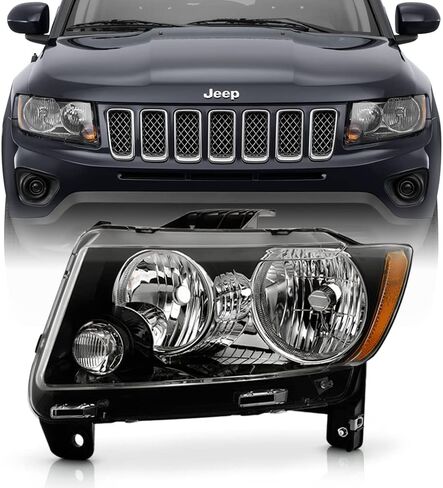KEEKPO-For 2011-2017 Jeep Compass 11-13 Grand Cherokee هالوجين نوع أسود للمصابيح الأمامية مجموعة خرائط أمامية يسار + يمين in Saudi Arabia