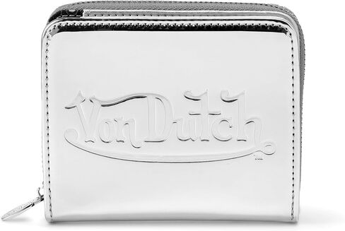 Von Dutch Zip-Up Wallet with ID Window, Vegan Leather, Slim Unisex Design for Men & Women (Chrome, Silver) in Saudi Arabia