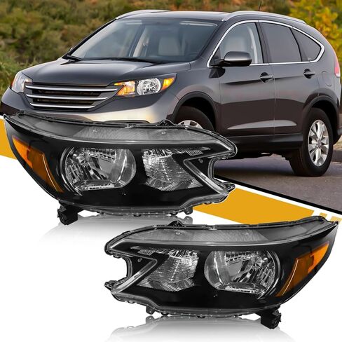 مجموعة المصابيح الأمامية متوافقة مع نوع الهالوجين Honda CR-V 2012 2013 2014، مجموعة زوجية من استبدال المصابيح الأمامية CRV على طراز OE لـ 33100T0AA01 33150T0AA01، مصابيح W/O، عاكس كهرماني مبيت من الكروم in Saudi Arabia