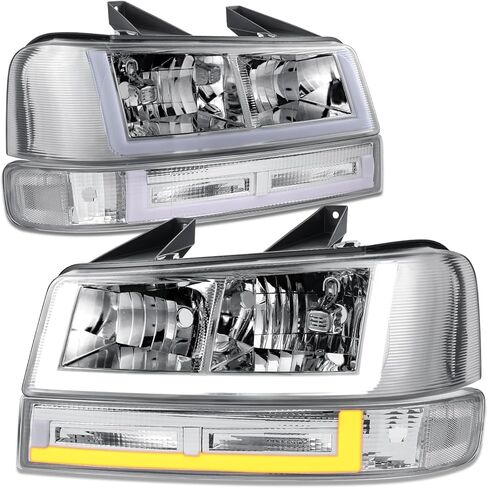 DNA MOTORING E-Style LED DRL Headlight+Parking/Turn Lamps Set Compatible with 03-14 Express/Savana 1500, 03-23 Express/Savana 2500 3500,Smoked/Clear,HL-LB4-CEGS03-4P-SM-CL1 in Kuwait