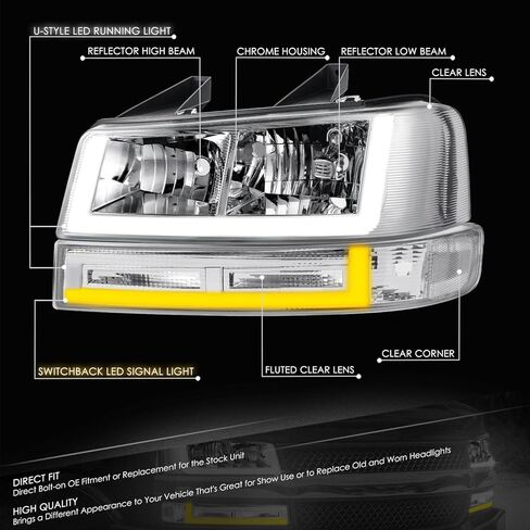 DNA MOTORING E-Style LED DRL Headlight+Parking/Turn Lamps Set Compatible with 03-14 Express/Savana 1500, 03-23 Express/Savana 2500 3500,Smoked/Clear,HL-LB4-CEGS03-4P-SM-CL1 in Kuwait