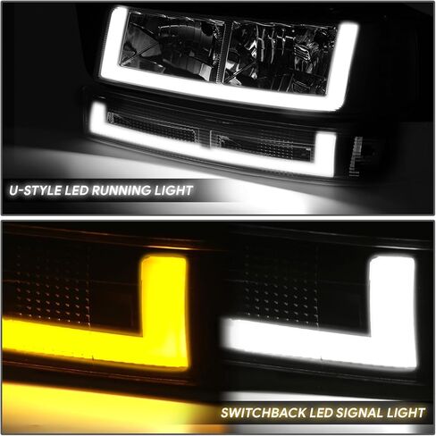 DNA MOTORING E-Style LED DRL Headlight+Parking/Turn Lamps Set Compatible with 03-14 Express/Savana 1500, 03-23 Express/Savana 2500 3500,Smoked/Clear,HL-LB4-CEGS03-4P-SM-CL1 in Kuwait
