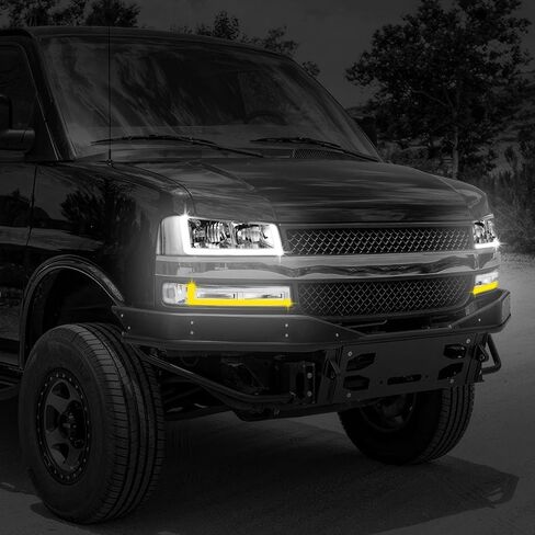 DNA MOTORING E-Style LED DRL Headlight+Parking/Turn Lamps Set Compatible with 03-14 Express/Savana 1500, 03-23 Express/Savana 2500 3500,Smoked/Clear,HL-LB4-CEGS03-4P-SM-CL1 in Kuwait